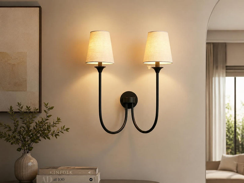 Modern Double Wall Sconce, Black 2 Light Wall Lamp, Mid Century Bedroom Wall Light, Bedside Hallway Lighting Fixture