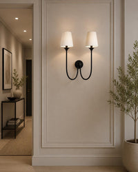 Modern Double Wall Sconce, Black 2 Light Wall Lamp, Mid Century Bedroom Wall Light, Bedside Hallway Lighting Fixture
