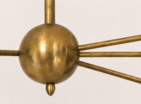 Mid Century Modern Brass Chandelier, Stilnovo Linear Ceiling Light, Black Cone Shade Pendant, Italian Sputnik Dining Room Lighting