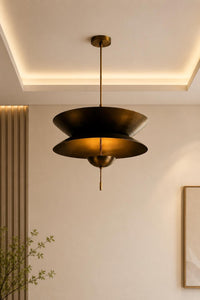Modern Brass Pendant Light, Mid Century Modern Layered Disc Chandelier, Scandinavian Ceiling Light, Handmade Designer Hanging Lamp
