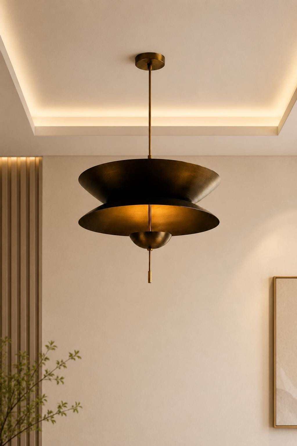 Modern Brass Pendant Light, Mid Century Modern Layered Disc Chandelier, Scandinavian Ceiling Light, Handmade Designer Hanging Lamp