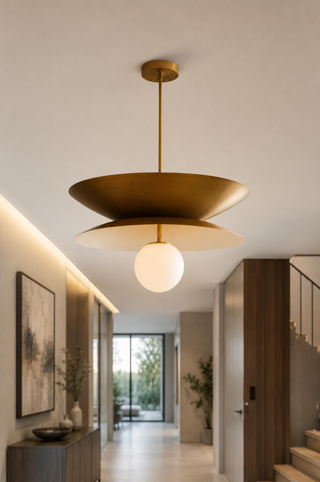 Modern Brass Pendant Light, Mid Century Modern Hanging Lamp, Scandinavian Opal Globe Ceiling Light, Kitchen Island Chandelier