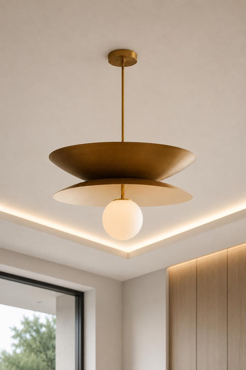 Modern Brass Pendant Light, Mid Century Modern Hanging Lamp, Scandinavian Opal Globe Ceiling Light, Kitchen Island Chandelier