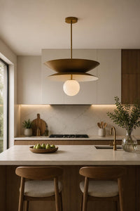 Modern Brass Pendant Light, Mid Century Modern Hanging Lamp, Scandinavian Opal Globe Ceiling Light, Kitchen Island Chandelier