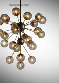 1950s Mid Century Modern Brass Smoked Glass Sputnik Chandelier | Retro Ceiling Light Pendant Lighting for Dining Room, Bedroom & Living Room