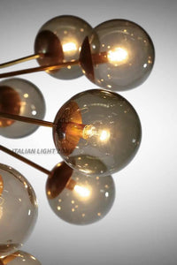 1950s Mid Century Modern Brass Smoked Glass Sputnik Chandelier | Retro Ceiling Light Pendant Lighting for Dining Room, Bedroom & Living Room