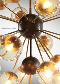 1950s Mid Century Modern Brass Smoked Glass Sputnik Chandelier | Retro Ceiling Light Pendant Lighting for Dining Room, Bedroom & Living Room