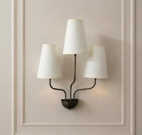 Mid Century Modern 3 Light Wall Sconce, Black Wall Lamp with White Shades, Scandinavian Bedroom Hallway Living Room Lighting