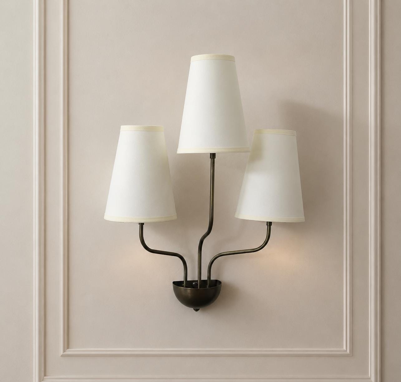 Mid Century Modern 3 Light Wall Sconce, Black Wall Lamp with White Shades, Scandinavian Bedroom Hallway Living Room Lighting
