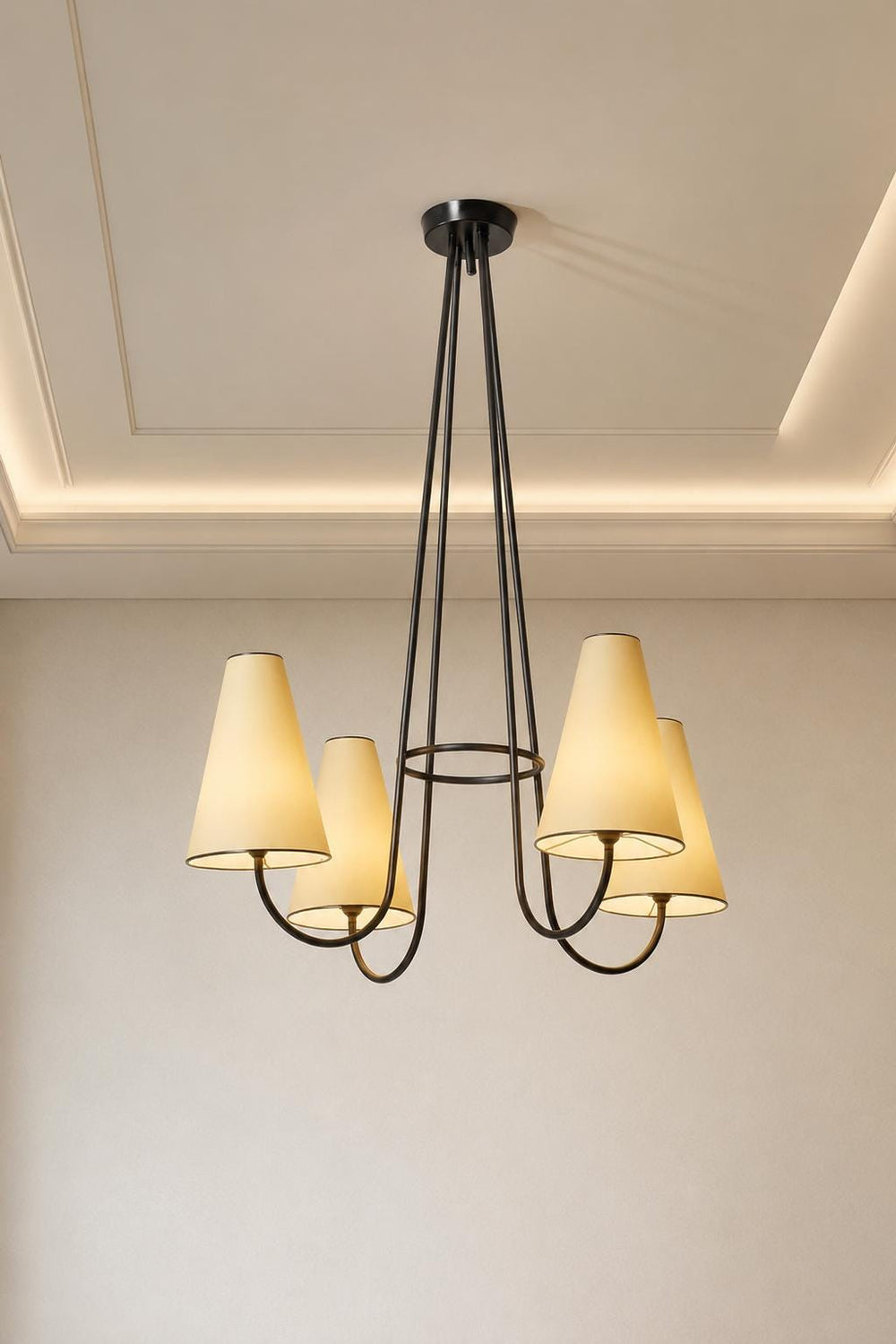 Mid Century Modern 4 Light Chandelier, Black Metal Ceiling Light, Cone Shade Pendant lamp Modern Dining Room Lighting Fixture