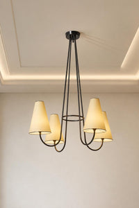 Mid Century Modern 4 Light Chandelier, Black Metal Ceiling Light, Cone Shade Pendant lamp Modern Dining Room Lighting Fixture