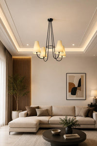 Mid Century Modern 4 Light Chandelier, Black Metal Ceiling Light, Cone Shade Pendant lamp Modern Dining Room Lighting Fixture