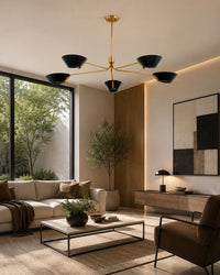 Mid Century Modern Brass Chandelier, 5 Light Stilnovo Ceiling Light, Italian Modern Linear Chandelier, Dining Room Pendant