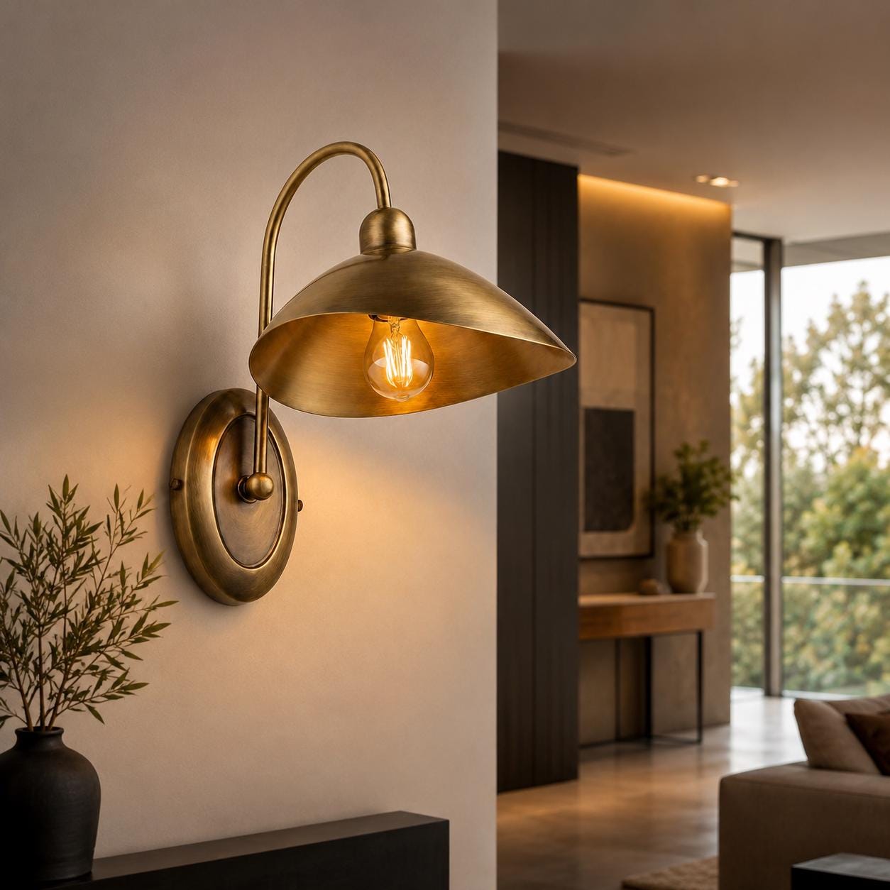 Mid-Century Modern Brass Wall Sconce | Adjustable Swing Arm Light | Handmade Minimalist Wall Lamp for Bedroom, Living Room, Reading Nook