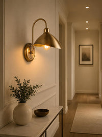 Mid Century Modern Brass Wall Sconce, Antique Brass Dome Wall Light, Handmade Bedside Wall Lamp, Luxury Bedroom Hallway Lighting