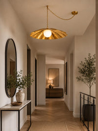 Handmade Brass Swag Pendant Light, Mid Century Modern Flower Pendant Lamp, Opal Globe Hanging Light, Luxury Ceiling Fixture