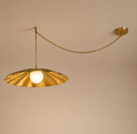 Handmade Brass Swag Pendant Light, Mid Century Modern Flower Pendant Lamp, Opal Globe Hanging Light, Luxury Ceiling Fixture