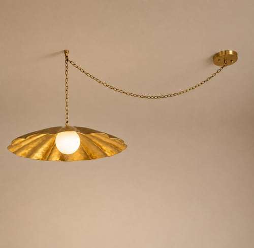 Handmade Brass Swag Pendant Light, Mid Century Modern Flower Pendant Lamp, Opal Globe Hanging Light, Luxury Ceiling Fixture
