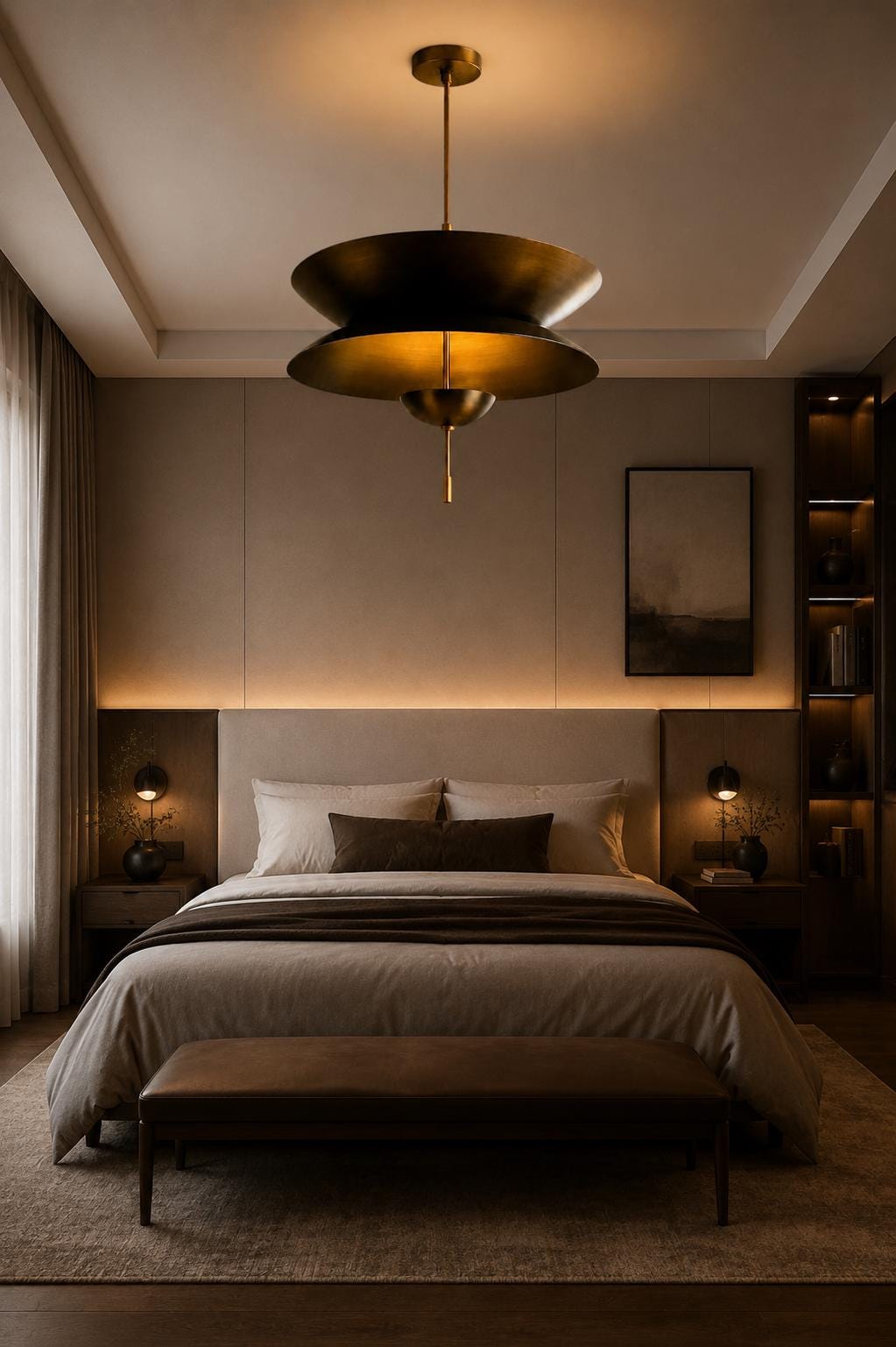 Modern Brass Pendant Light, Mid Century Modern Layered Disc Chandelier, Scandinavian Ceiling Light, Handmade Designer Hanging Lamp