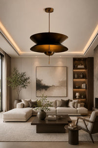 Modern Brass Pendant Light, Mid Century Modern Layered Disc Chandelier, Scandinavian Ceiling Light, Handmade Designer Hanging Lamp