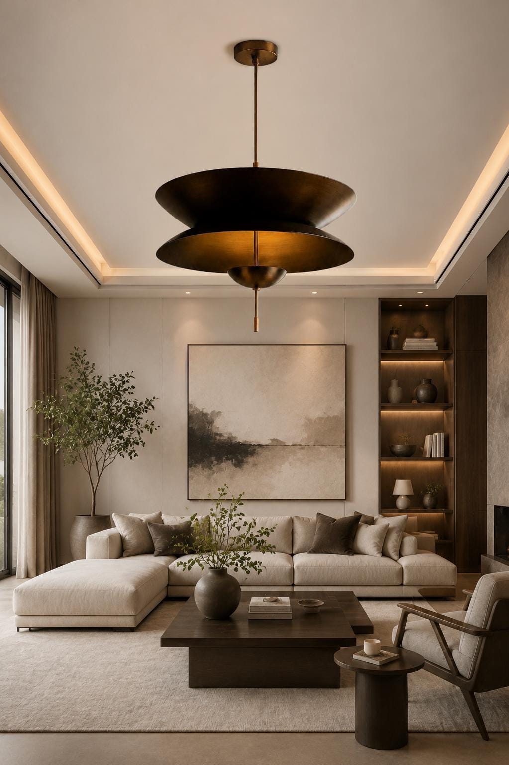 Modern Brass Pendant Light, Mid Century Modern Layered Disc Chandelier, Scandinavian Ceiling Light, Handmade Designer Hanging Lamp