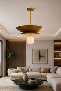Modern Brass Pendant Light, Mid Century Modern Hanging Lamp, Scandinavian Opal Globe Ceiling Light, Kitchen Island Chandelier
